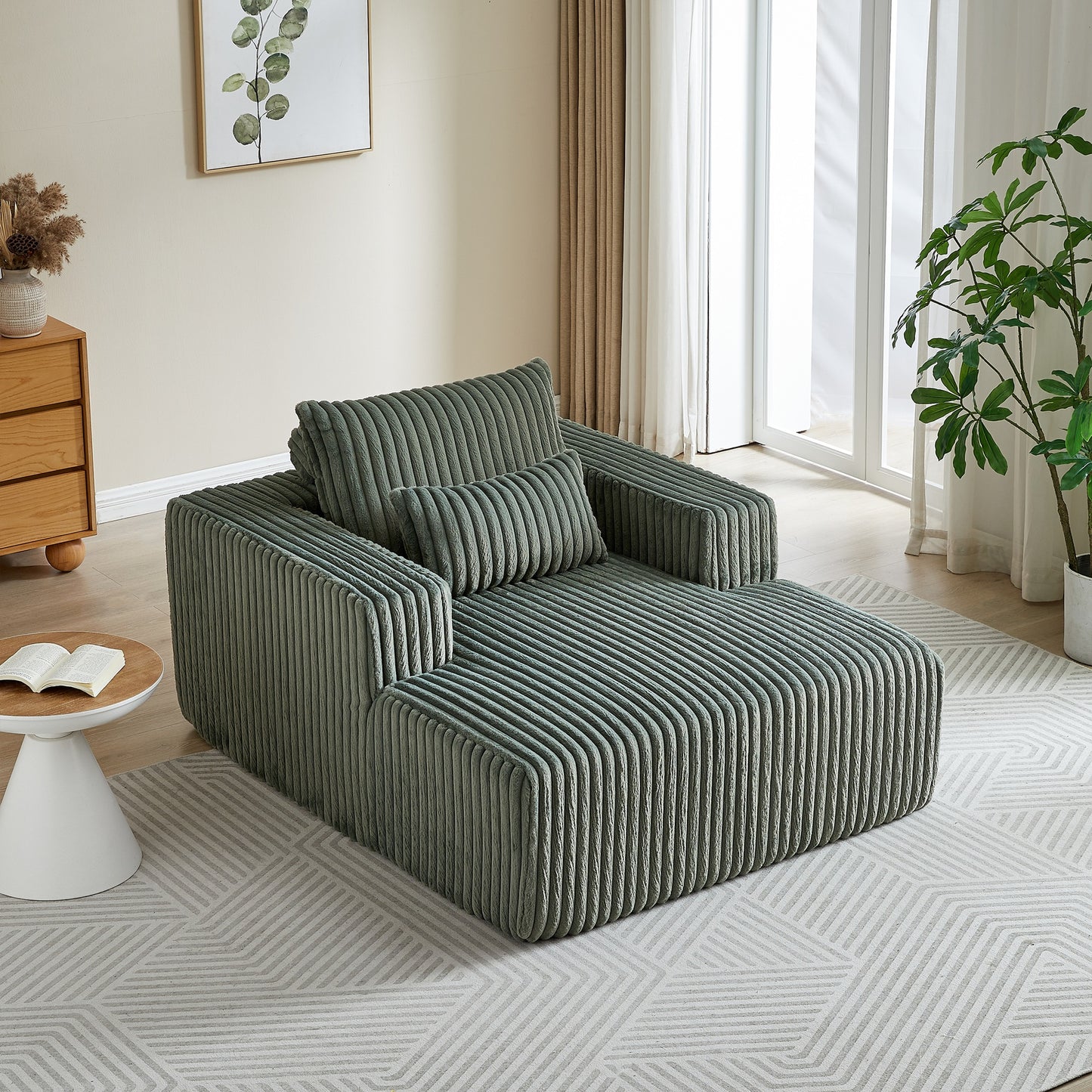Muumblus Oversized Indoor Chaise Lounge, No Assembly Required, Cozy Corduroy Sleeper Sofa Bed, Beige