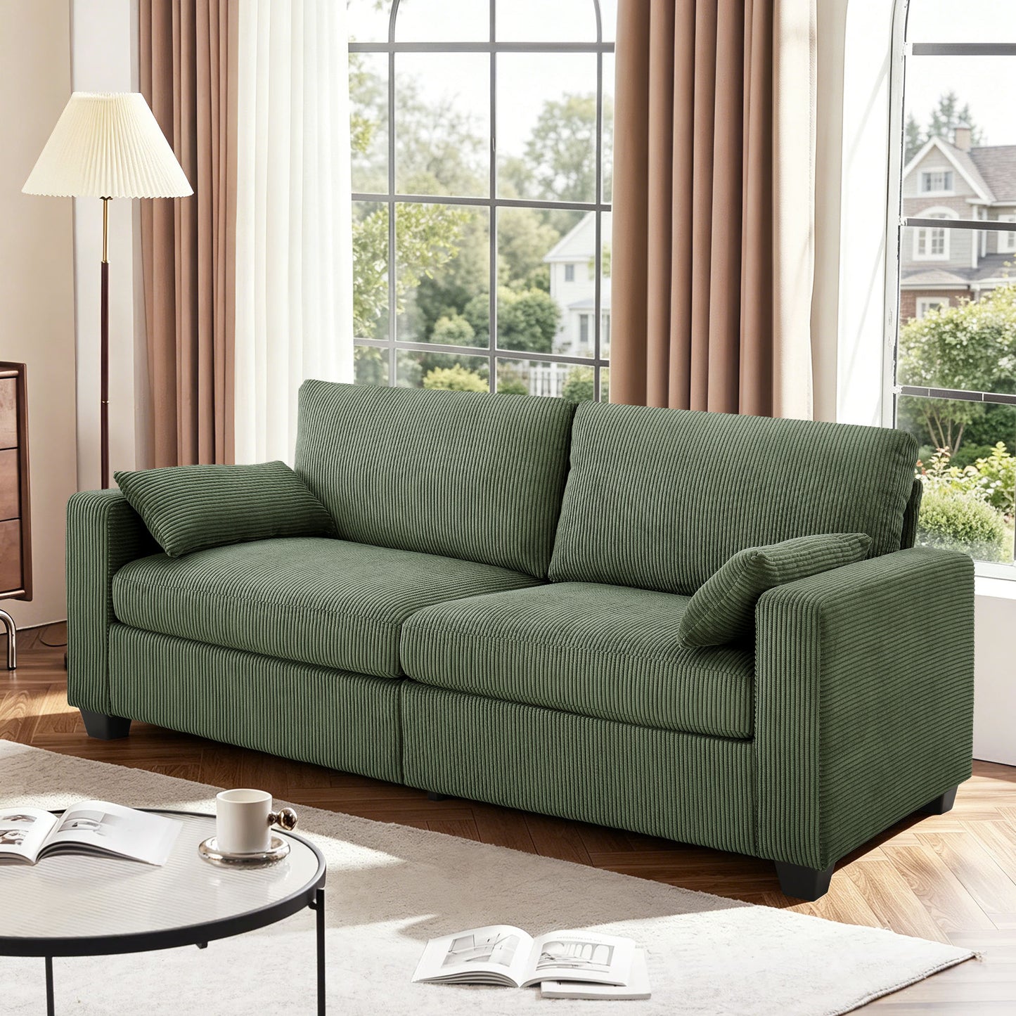 Muumblus 79" Living Room Sofa, Cozy Oversized Loveseat Sofa, Removable Covers, Black Corduroy