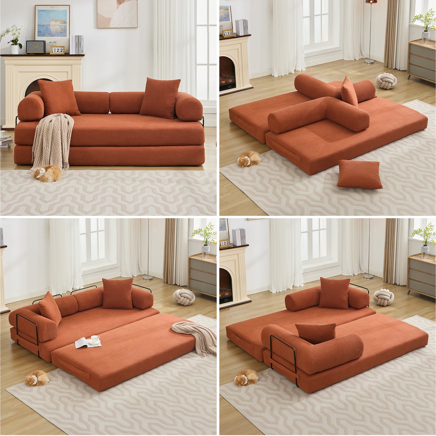 Muumblus Convertible Floor Futon Sofa Bed, Comfy Foldable Sleeper Cloud Couch for Living Room, Bedroom