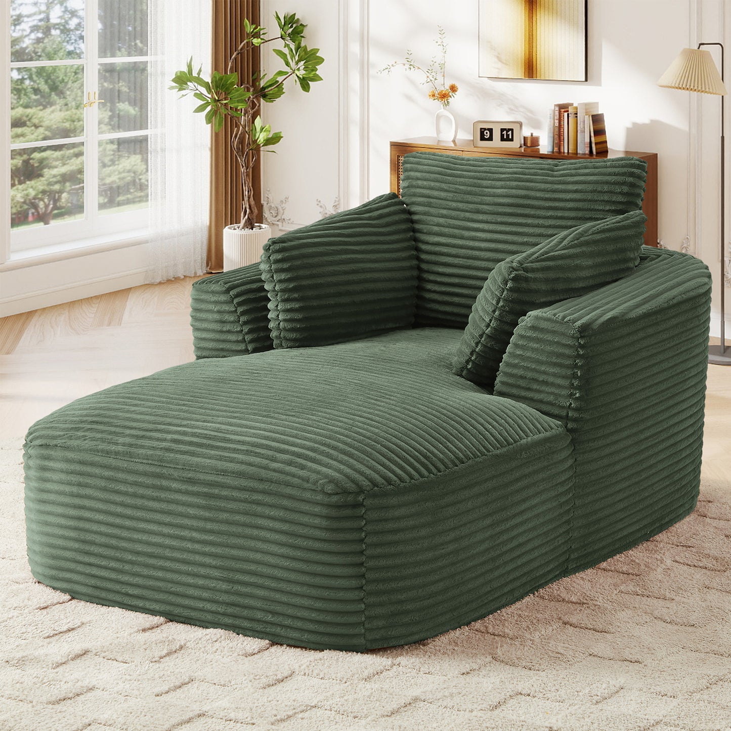 Muumblus Chaise Lounge Indoor, Cozy Lounge Chair Sleeper Sofa for Adults, No Assembly Required, Black Corduroy