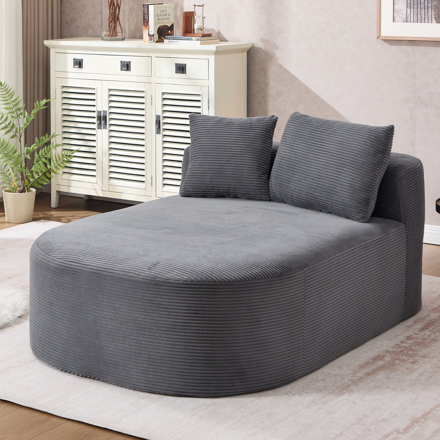 Muumblus 67.5" Oversized Chaise Lounge Indoor Furniture, No Assembly Boneless Cloud Couch, Deep Seat Corduroy Sleeper Sofa Bed for Living Room, Beige