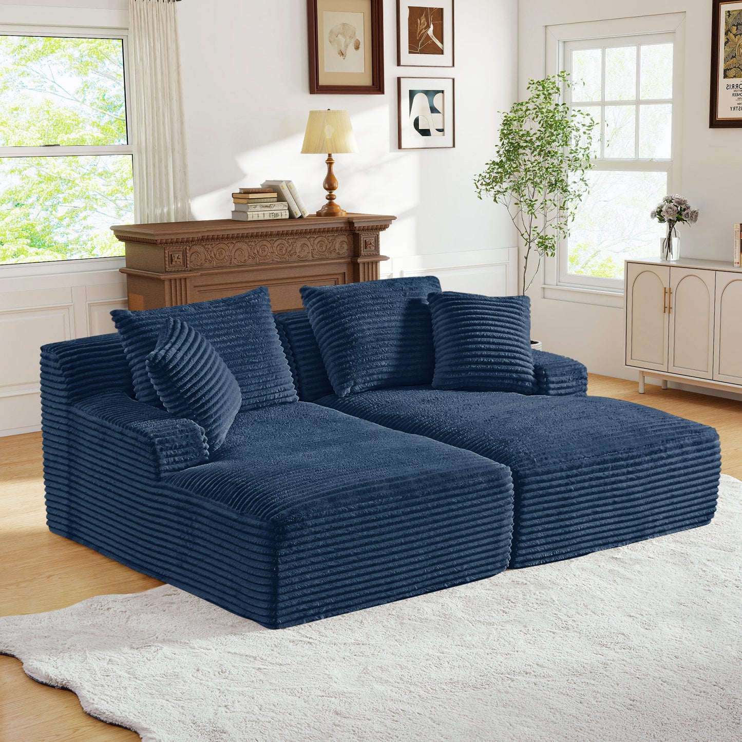 Muumblus Oversized Double Chaise Lounge Chair, Modern Indoor Boneless Cloud Sofa, Plush Corduroy Upholstered Modural Sectional Sleeper Couch for Living Room Apartment
