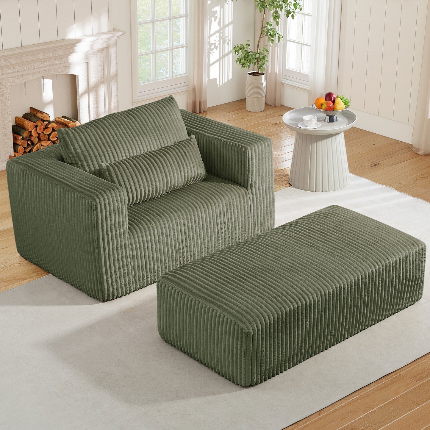 Muumblus Accent Chair with Movable Ottoman, Oversized Indoor Chaise Lounge Chair, No Assembly, Boneless Corduroy Cloud Sofa for Living Room, Gray