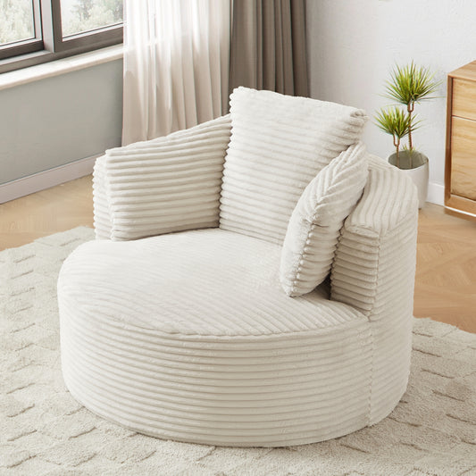 Muumblus 48.8" Oversized Accent Barrel Chair, Fluffy Round Lazy Sofa Chair for Adults, No Assembly Required, Black Corduroy