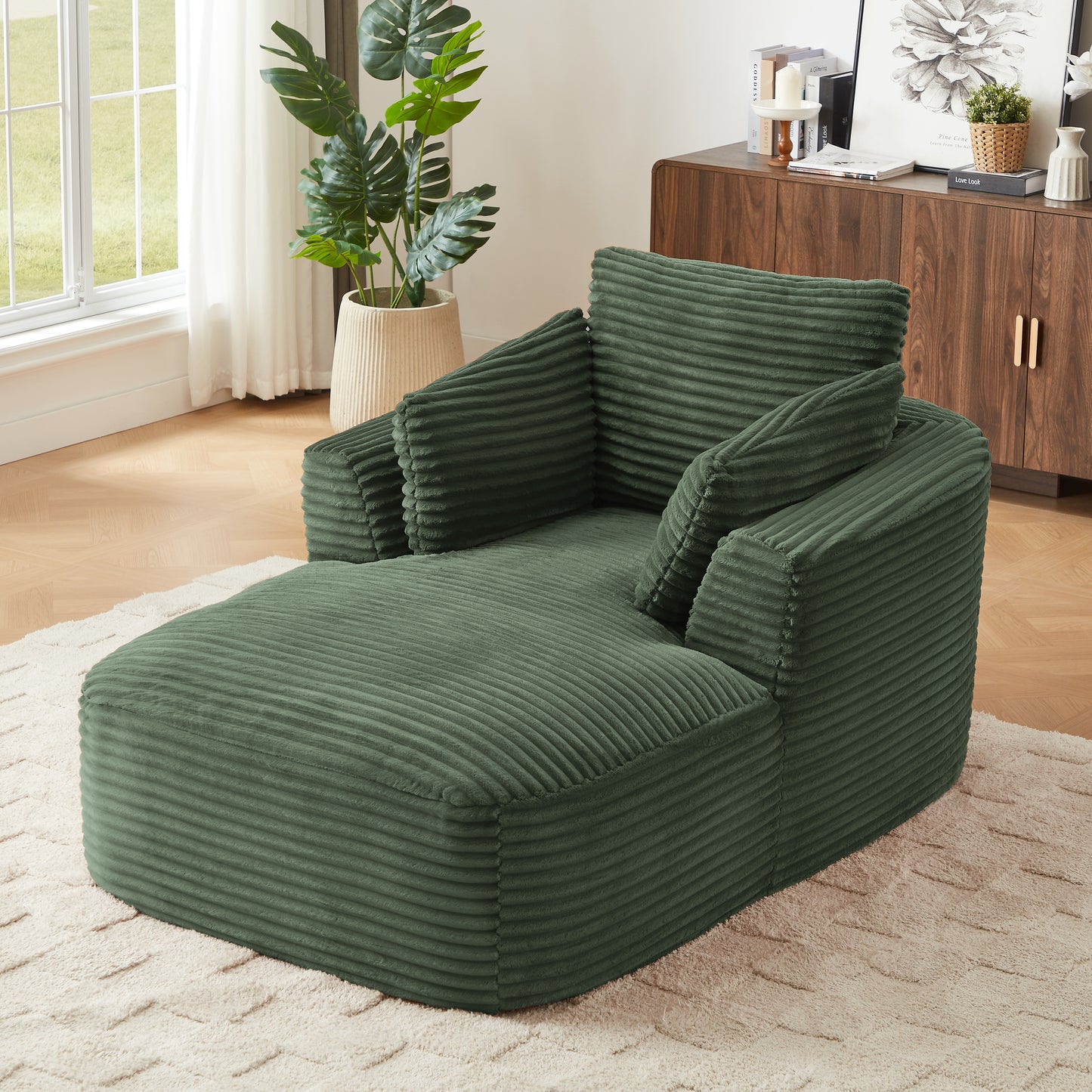 Muumblus Chaise Lounge Indoor, Cozy Lounge Chair Sleeper Sofa for Adults, No Assembly Required, Black Corduroy