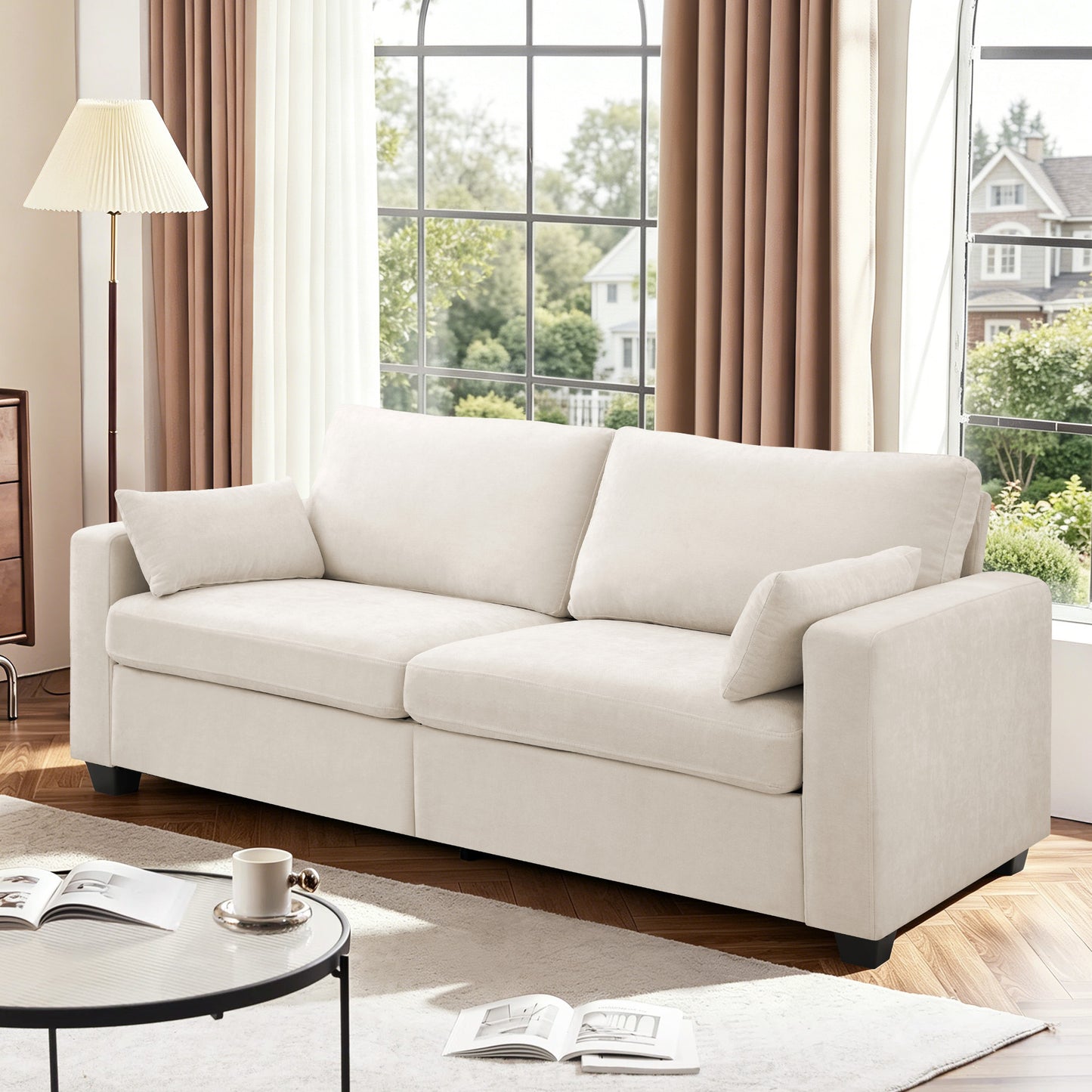 Muumblus 79" Living Room Sofa, Cozy Oversized Loveseat Sofa, Removable Covers, Black Corduroy