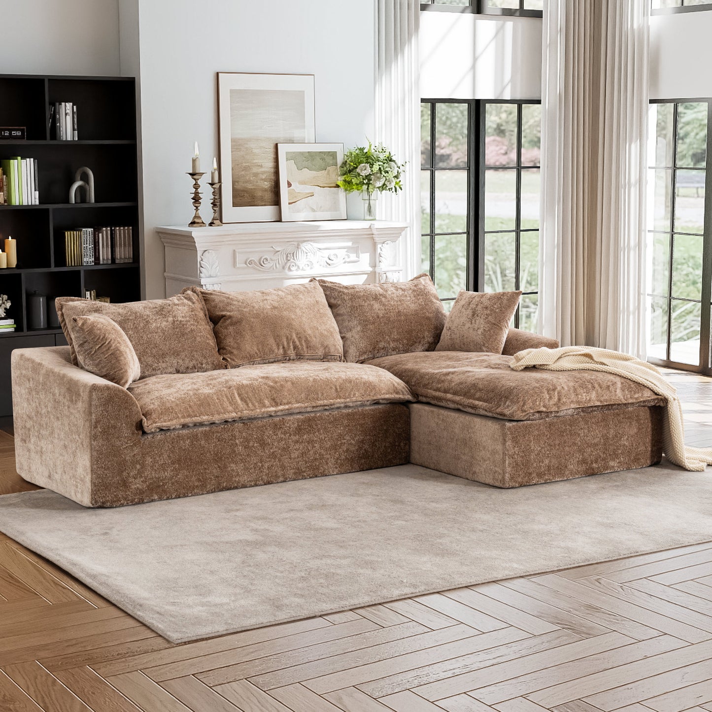 Muumblus 103" Boneless Sectional Sofa with Left Chaise, Comfy L-Shaped Modular Couch for Living Room, No Assembly Required, Black Chenille