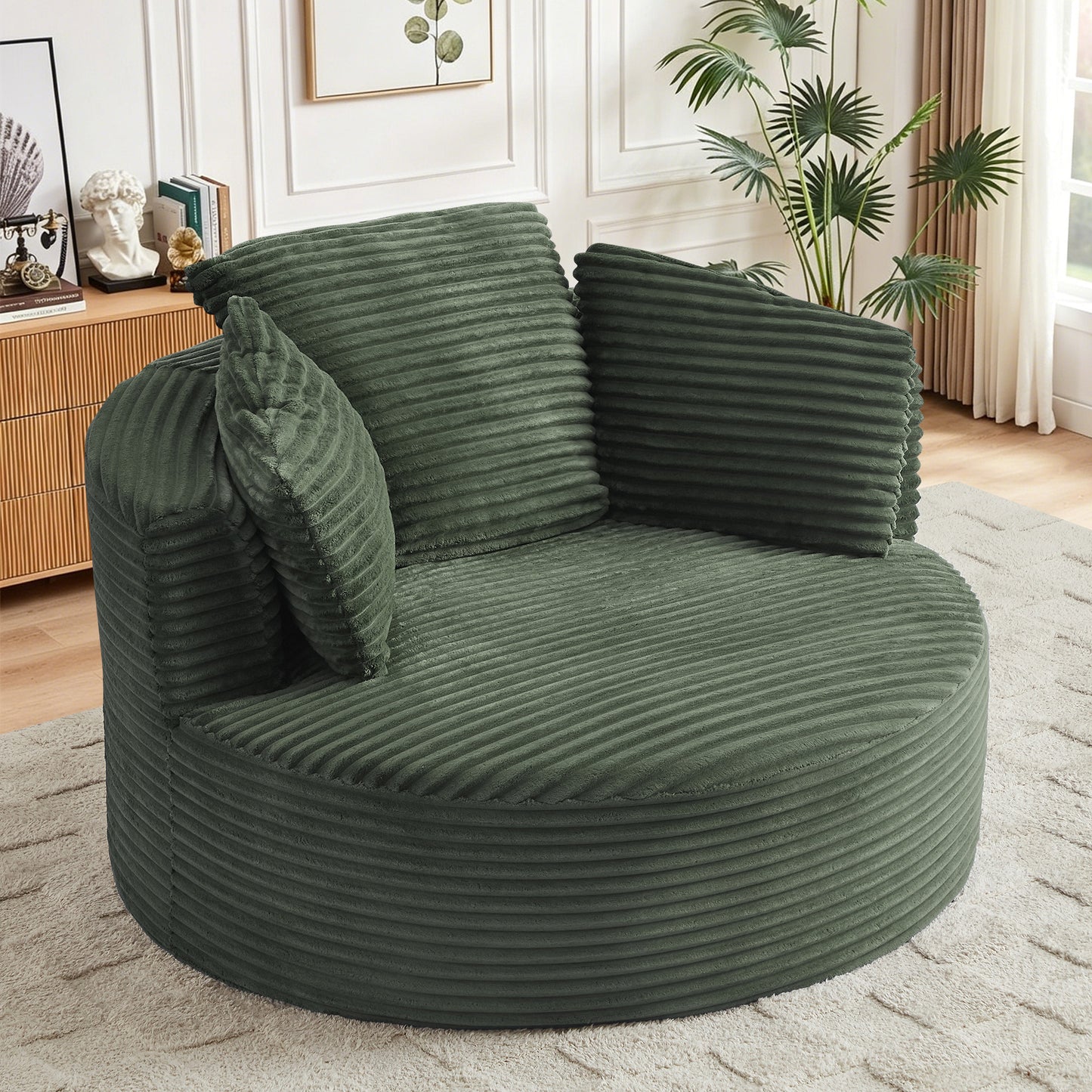 Muumblus 48.8" Oversized Accent Barrel Chair, Fluffy Round Lazy Sofa Chair for Adults, No Assembly Required, Black Corduroy