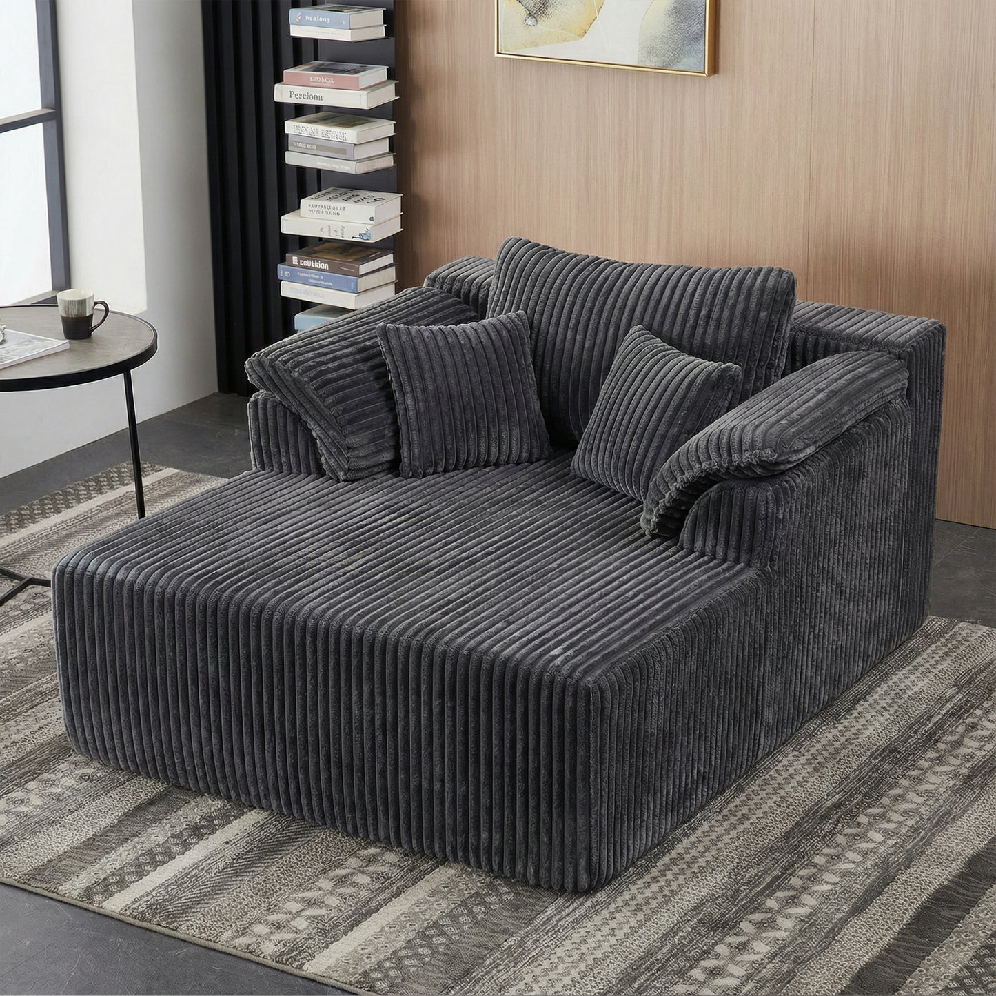 Muumblus 60" Oversized Chaise Lounge Chair Indoor Furniture, No-Assembly Modern Boneless Cloud Couch, Sleeper Sofa Bed for Living Room, Beige Corduroy