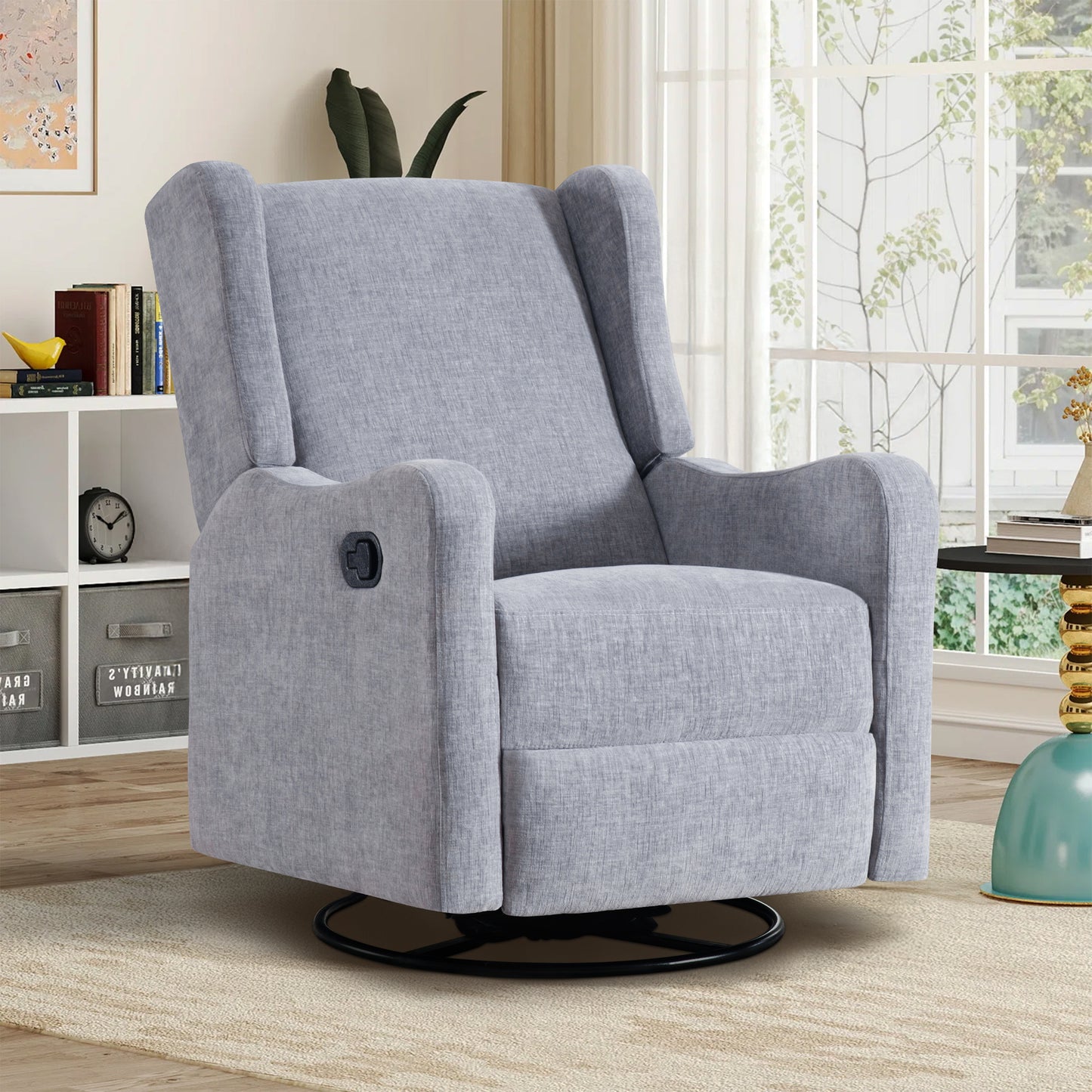 Muumblus Wingback Swivel Recliner, Glider Rocking Chair for Living Room, Nursery Rocker, Beige Chenille