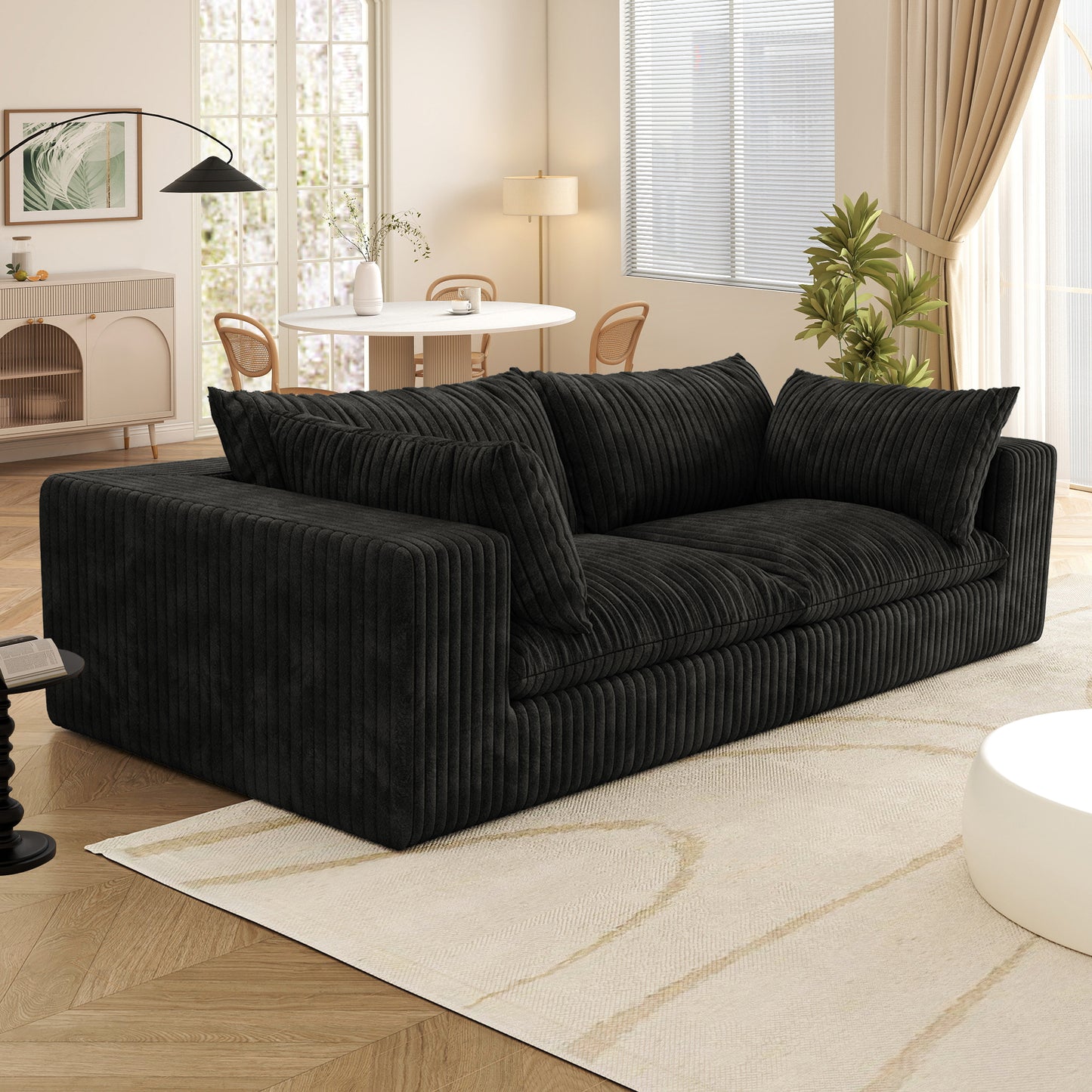 Muumblus 78" Oversized Boneless Loveseat Sofa, No Assembly Deep Seat Plush Corduroy Cloud Couch, Sleeper Sofa for Living Room, Black