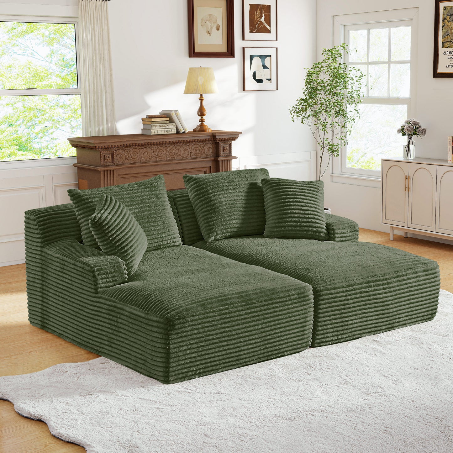 Muumblus Oversized Double Chaise Lounge Chair, Modern Indoor Boneless Cloud Sofa, Plush Corduroy Upholstered Modural Sectional Sleeper Couch for Living Room Apartment