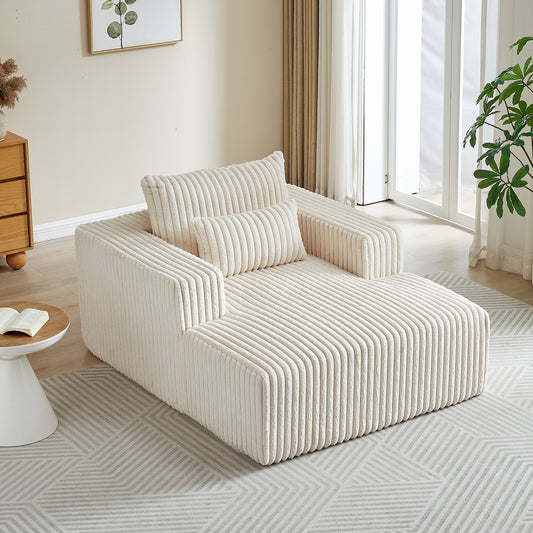 Muumblus Oversized Indoor Chaise Lounge, No Assembly Required, Cozy Corduroy Sleeper Sofa Bed, Beige