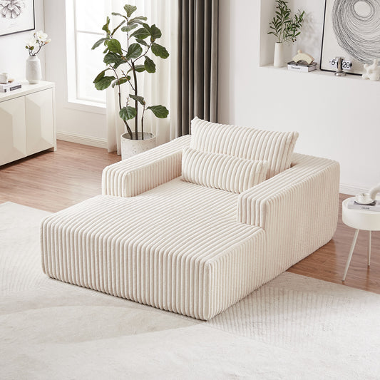 Muumblus Oversized Chaise Lounge Chair, No Assembly Required, Corduroy Sleeper Sofa Bed for Living Room, Beige