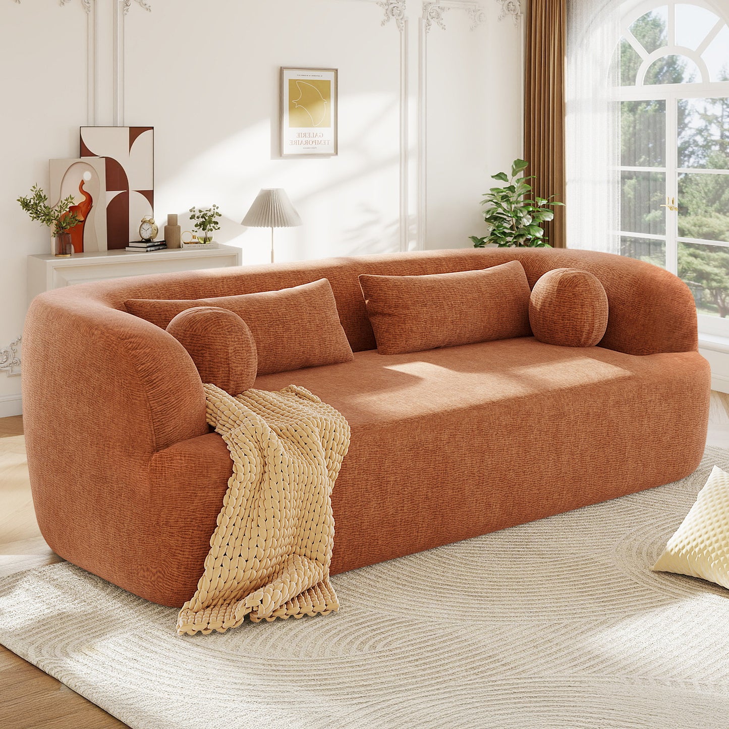 Muumblus 86“ Chenille Boneless Sofa, Modern Upholstered Living Room Couch, Cozy Curved 3-Seater Cloud Sofa, Gray