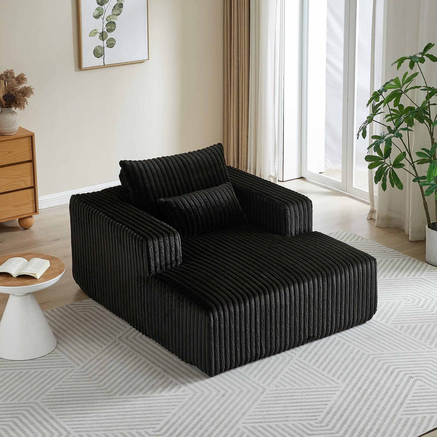 Muumblus Oversized Indoor Chaise Lounge, No Assembly Required, Cozy Corduroy Sleeper Sofa Bed, Beige