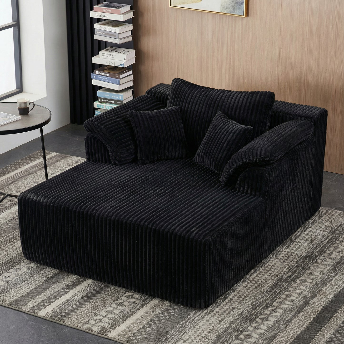 Muumblus 60" Oversized Chaise Lounge Chair Indoor Furniture, No-Assembly Modern Boneless Cloud Couch, Sleeper Sofa Bed for Living Room, Beige Corduroy