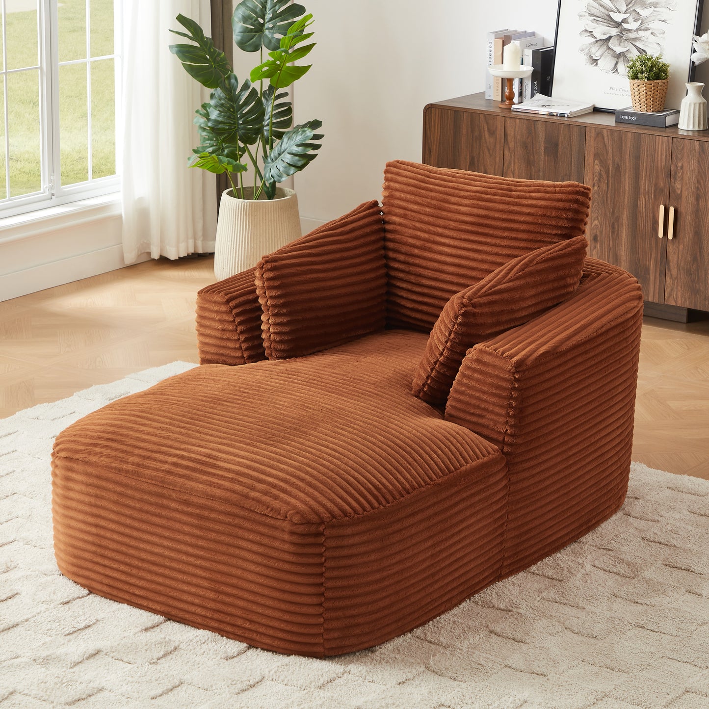 Muumblus Chaise Lounge Indoor, Cozy Lounge Chair Sleeper Sofa for Adults, No Assembly Required, Black Corduroy