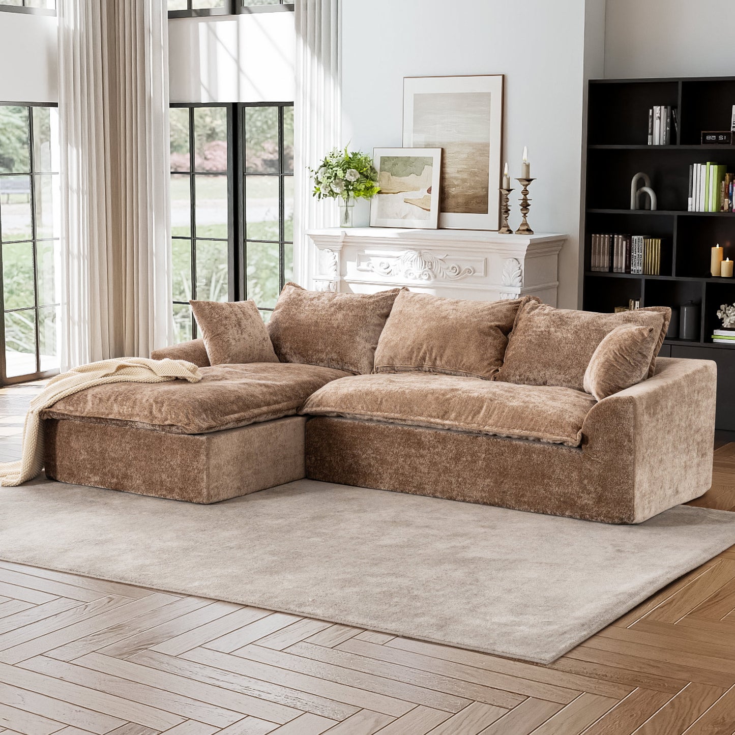 Muumblus 103" Boneless Sectional Sofa with Left Chaise, Comfy L-Shaped Modular Couch for Living Room, No Assembly Required, Black Chenille