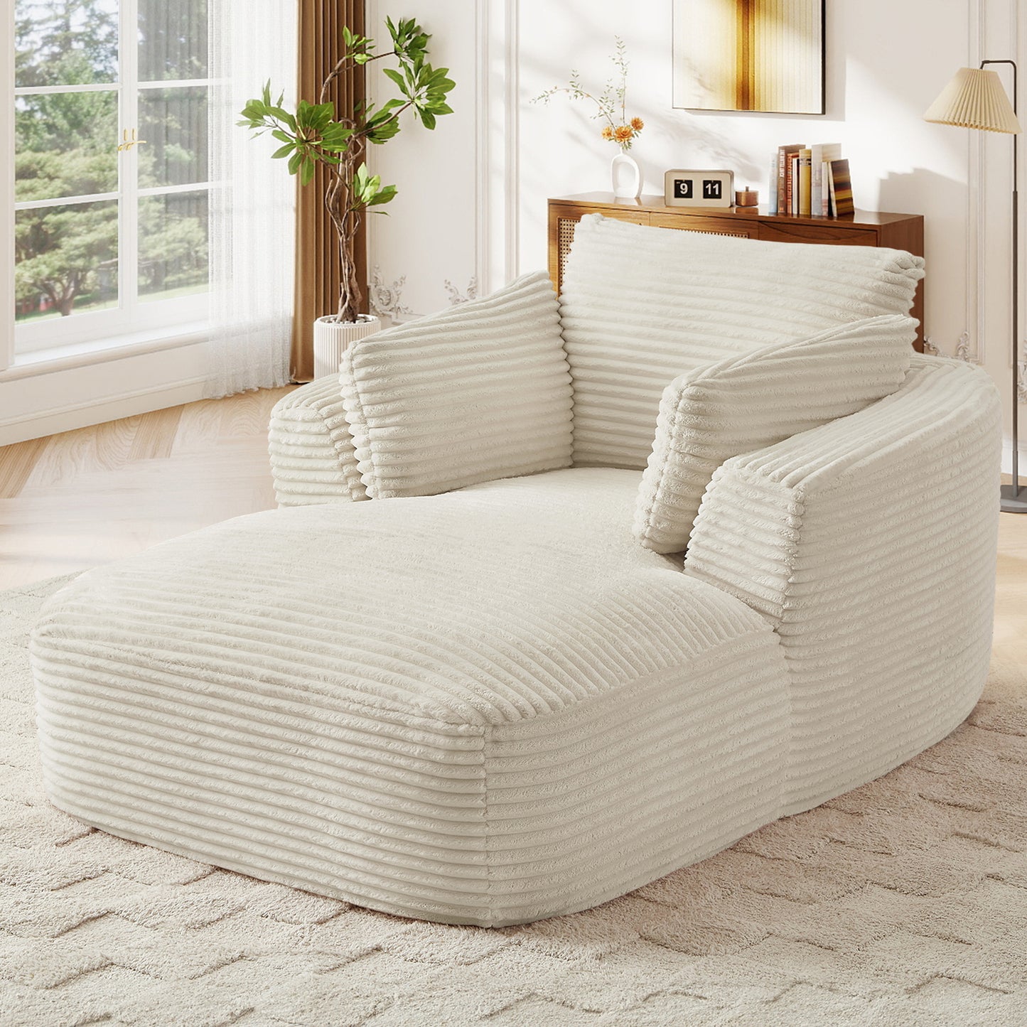 Muumblus Chaise Lounge Indoor, Cozy Lounge Chair Sleeper Sofa for Adults, No Assembly Required, Black Corduroy
