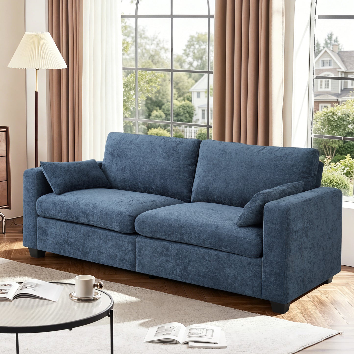 Muumblus 79" Living Room Sofa, Cozy Oversized Loveseat Sofa, Removable Covers, Black Corduroy