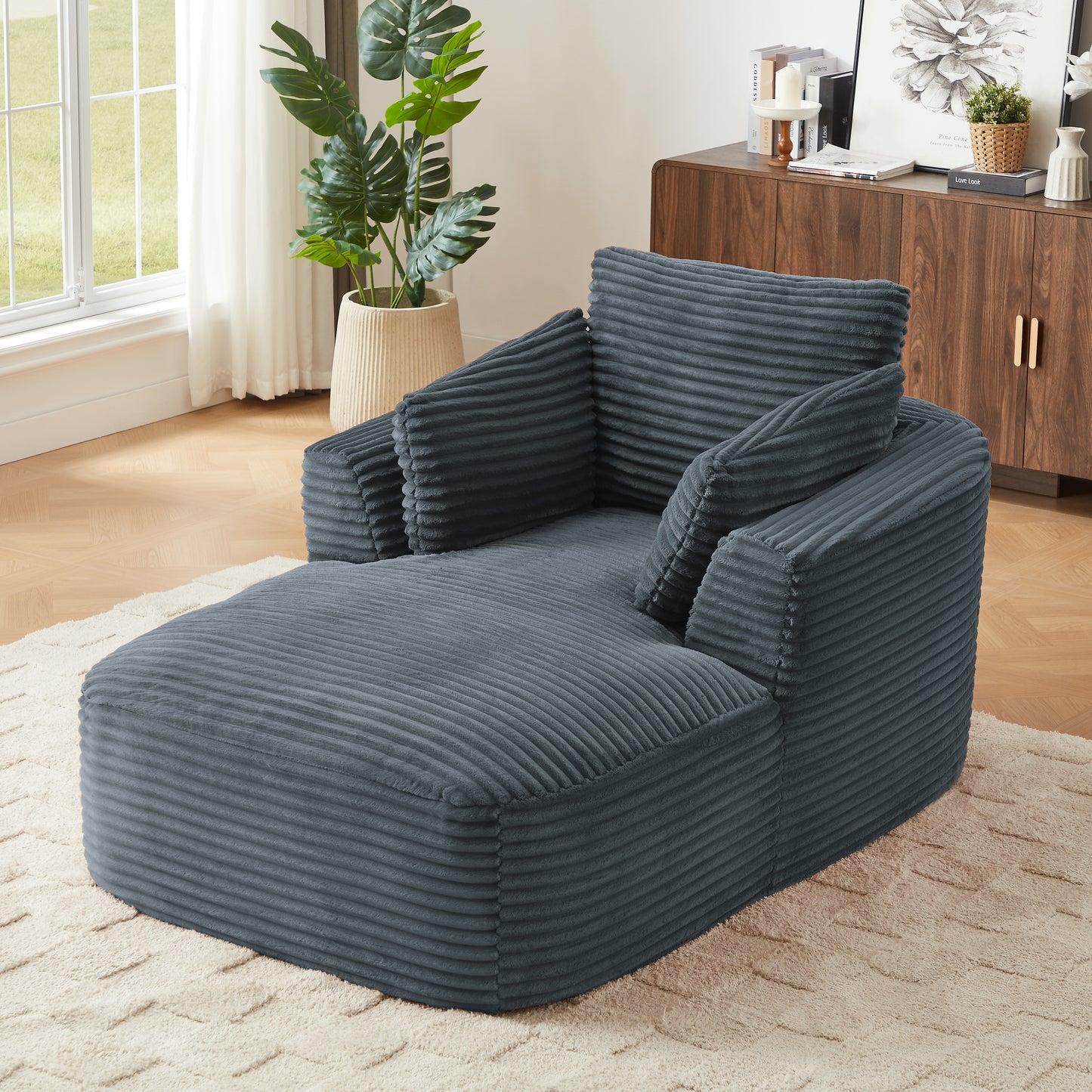 Muumblus Chaise Lounge Indoor, Cozy Lounge Chair Sleeper Sofa for Adults, No Assembly Required, Black Corduroy