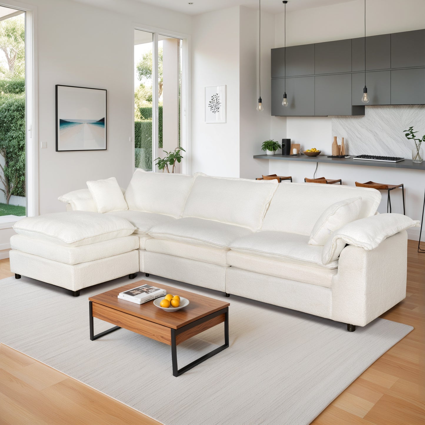 Muumblus Modular Sectional Sofa with Ottoman, Teddy Indoor Sleeper Furniture Set with Oversized Seats