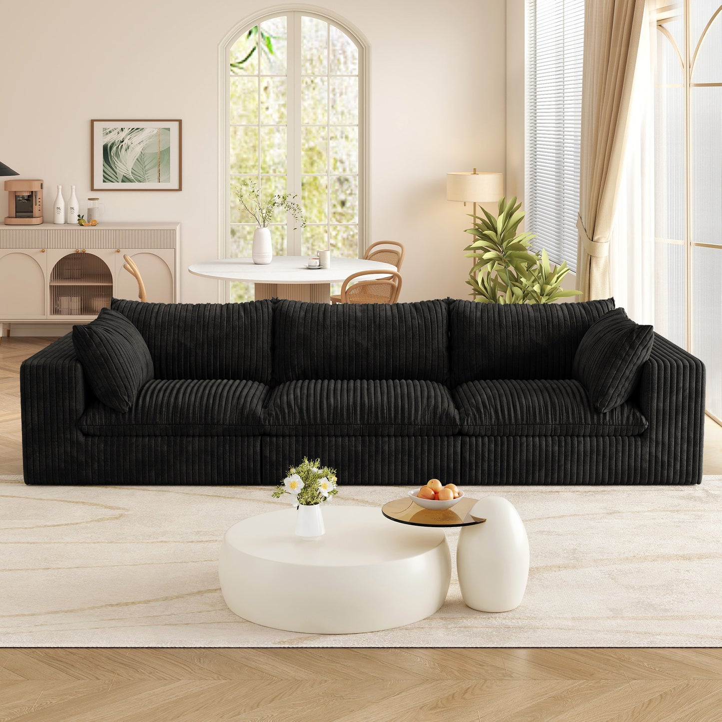 Muumblus 78" Oversized Boneless Loveseat Sofa, No Assembly Deep Seat Plush Corduroy Cloud Couch, Sleeper Sofa for Living Room, Black