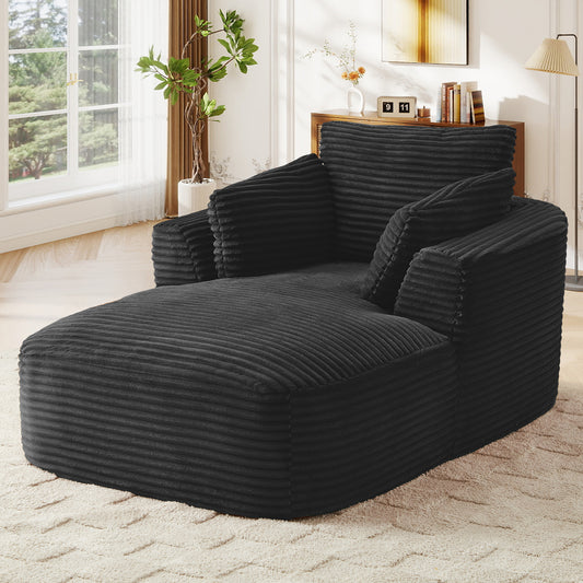 Muumblus Chaise Lounge Indoor, Cozy Lounge Chair Sleeper Sofa for Adults, No Assembly Required, Black Corduroy