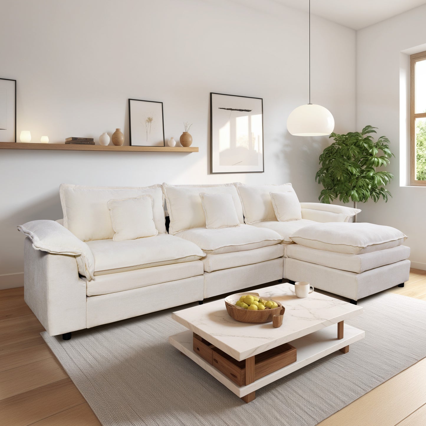 Muumblus Modular Sectional Sofa with Ottoman, Teddy Indoor Sleeper Furniture Set with Oversized Seats