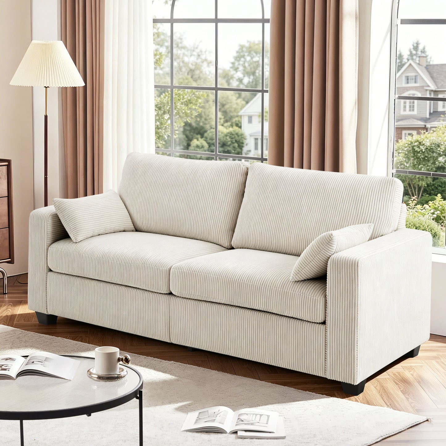 Muumblus 79" Living Room Sofa, Cozy Oversized Loveseat Sofa, Removable Covers, Black Corduroy