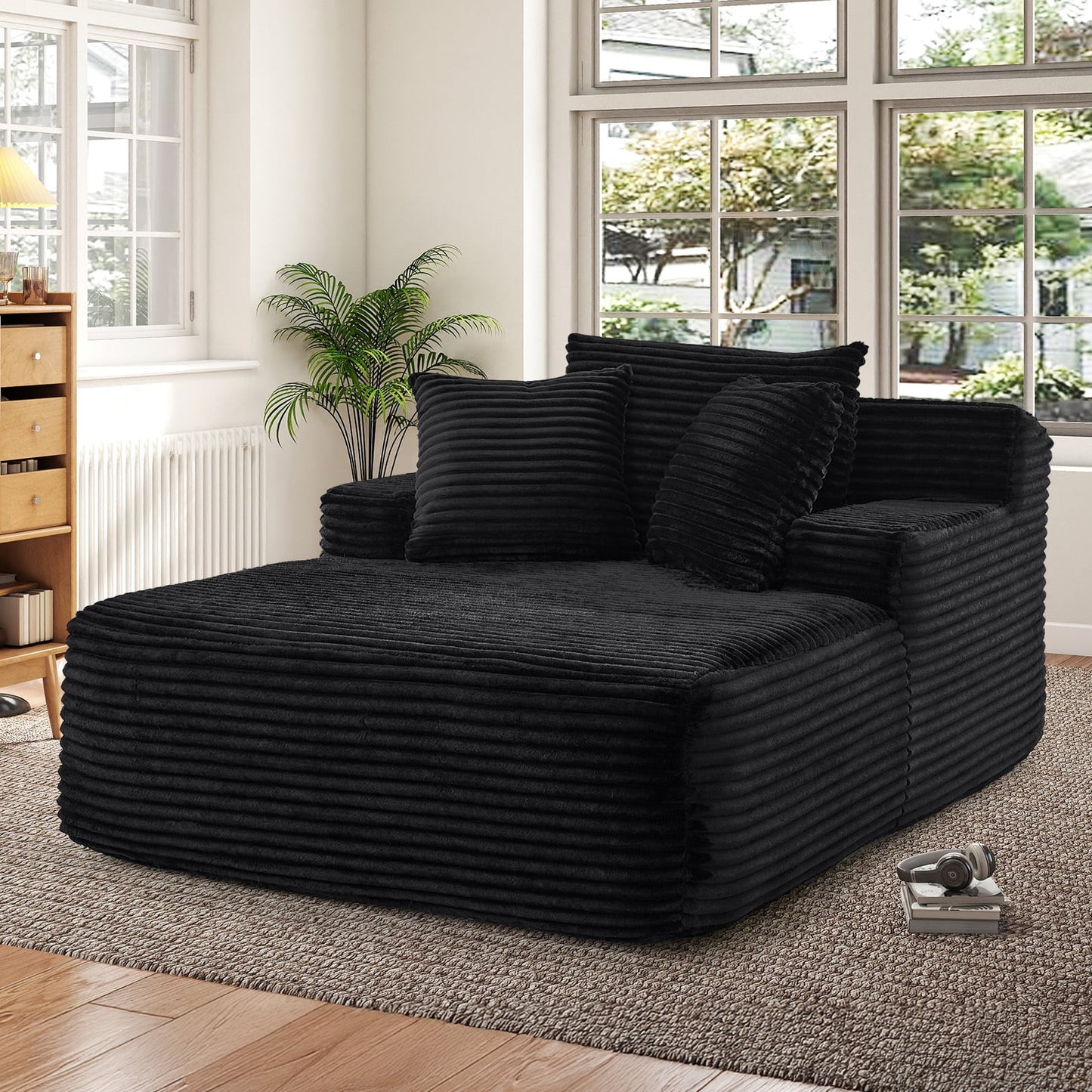 Muumblus Oversized Chaise Lounge Chair Indoor, No Assembly Required, Plush Corduroy Cloud Floor Sofa Bed for Living Room