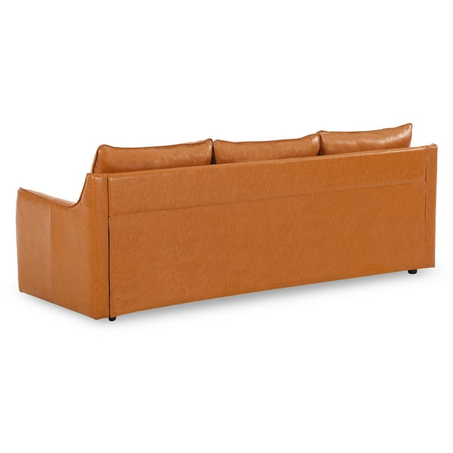 Muumblus 80.7" Modern Mid-Century Faux Leather Reversible Sectional L-Shaped Sofa for Living Room, Brown