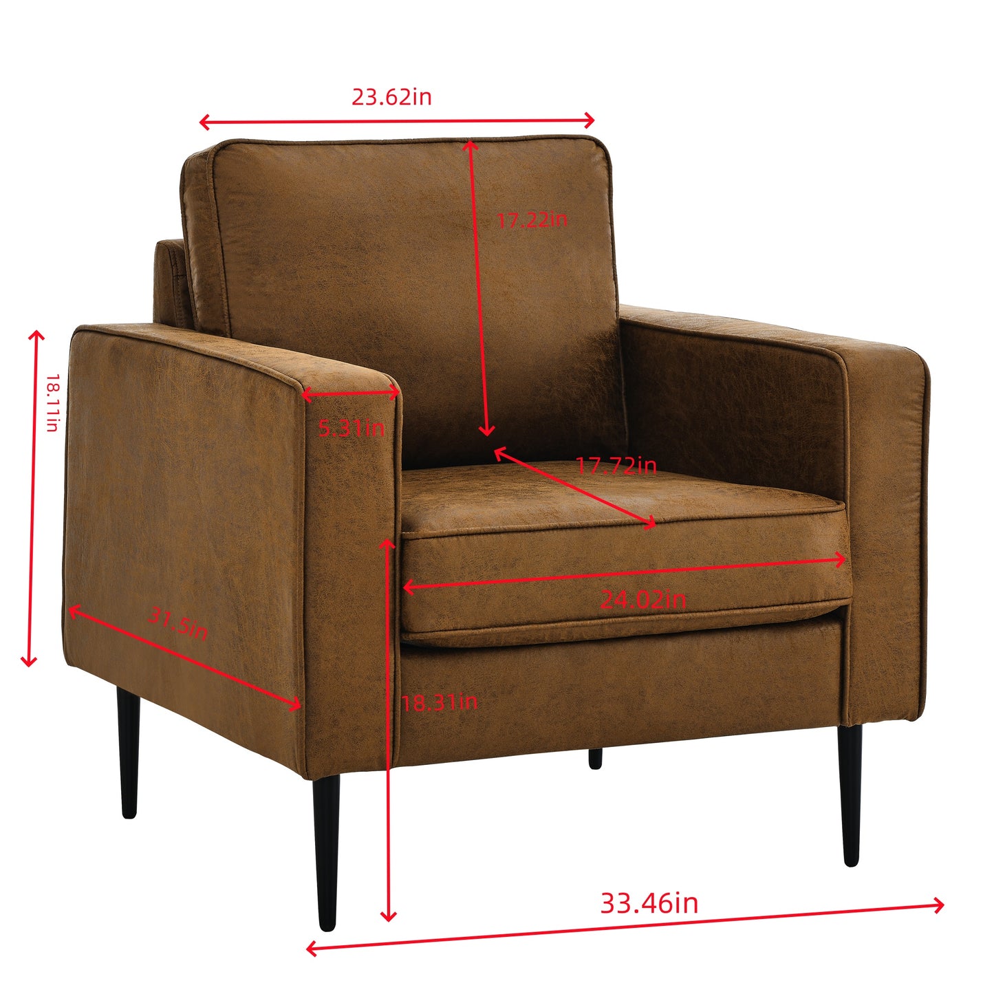 Muumblus 4 Pieces Living Room Sofa Set, Accent Chair and Loveseat Sofa and 3-Seater Sofa and Ottoman, Brown Faux Leather