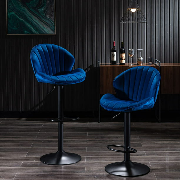 Bar Stools Set of 2, Muumblus Morden Velvet Counter Bar Height Stools with Shell Back, Adjustable 360 Degree Swivel Bar Chairs for Home, Kitchen Island