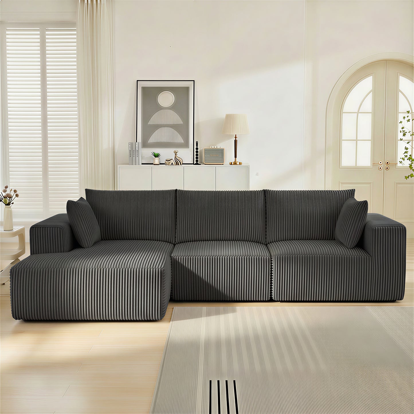 Muumblus 108" Oversized Modular Sectional Sofa with Chaise, L-Shaped Boneless Deep Seat Cloud Couch, No Assembly Living Room Furniture, Beige Corduroy