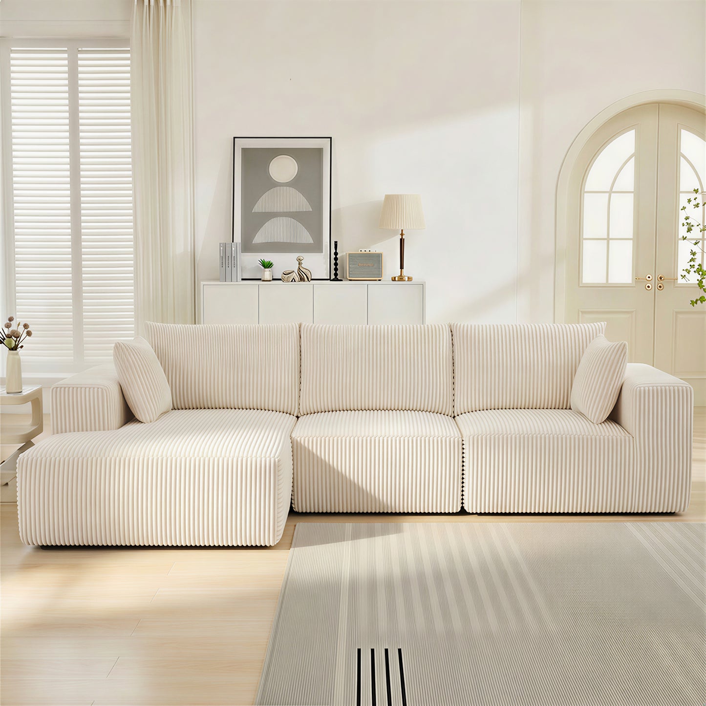 Muumblus 108" Oversized Modular Sectional Sofa with Chaise, L-Shaped Boneless Deep Seat Cloud Couch, No Assembly Living Room Furniture, Beige Corduroy