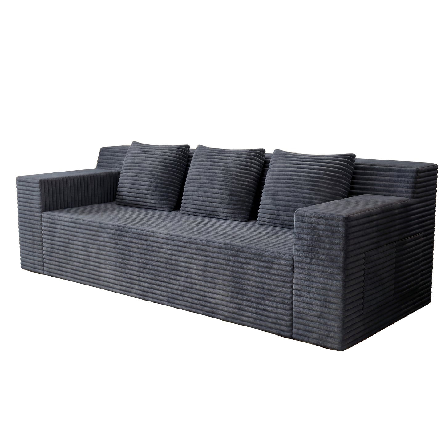 Muumblus 71" Boneless Sofa with Square Arms, Living Room Upholstered Deep Seat Couch with Pocket, Dark Gray Corduroy