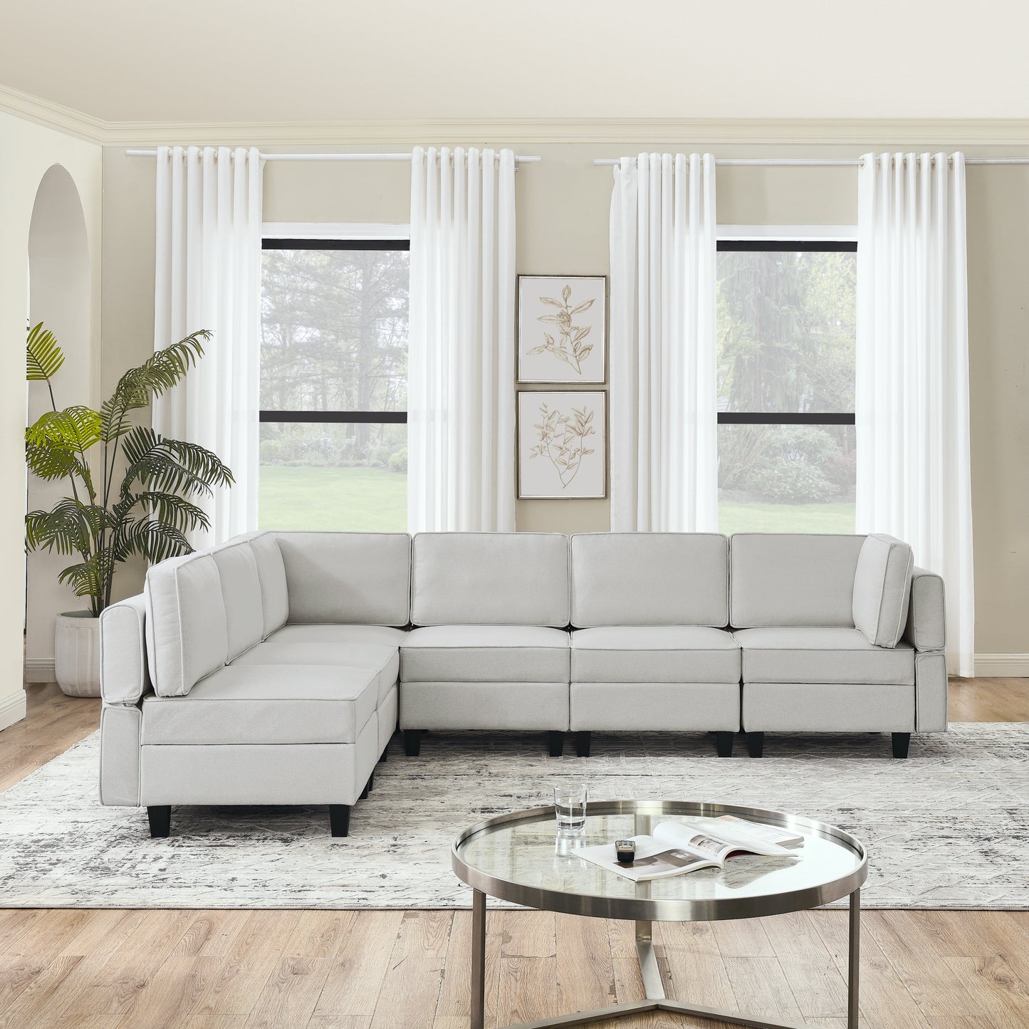 Muumblus Modular Couches and Sofas Sectional with Storage Corner Sofa for Living Room, U/L Shaped Couch with Reversible Chaises, Light Gray Linen
