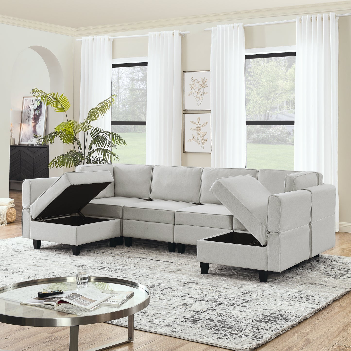 Muumblus Modular Couches and Sofas Sectional with Storage Corner Sofa for Living Room, U/L Shaped Couch with Reversible Chaises, Light Gray Linen