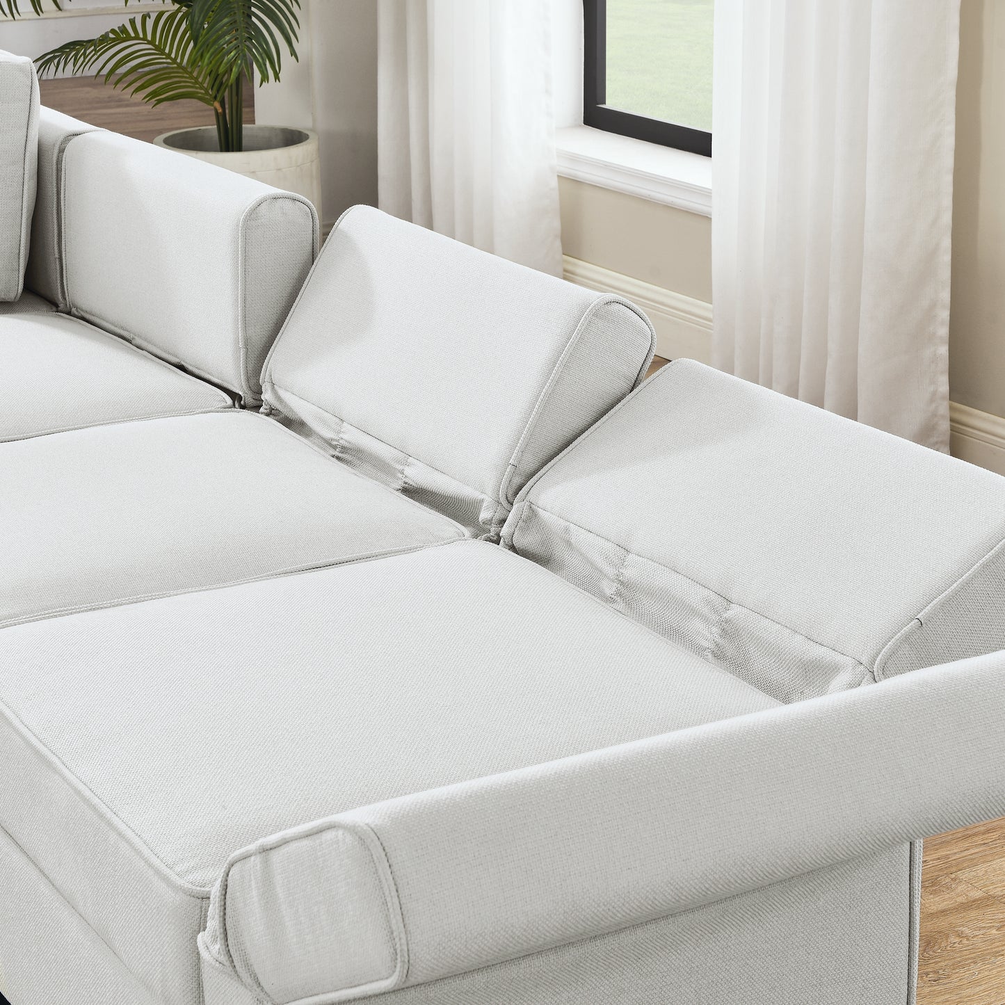 Muumblus Modular Couches and Sofas Sectional with Storage Corner Sofa for Living Room, U/L Shaped Couch with Reversible Chaises, Light Gray Linen
