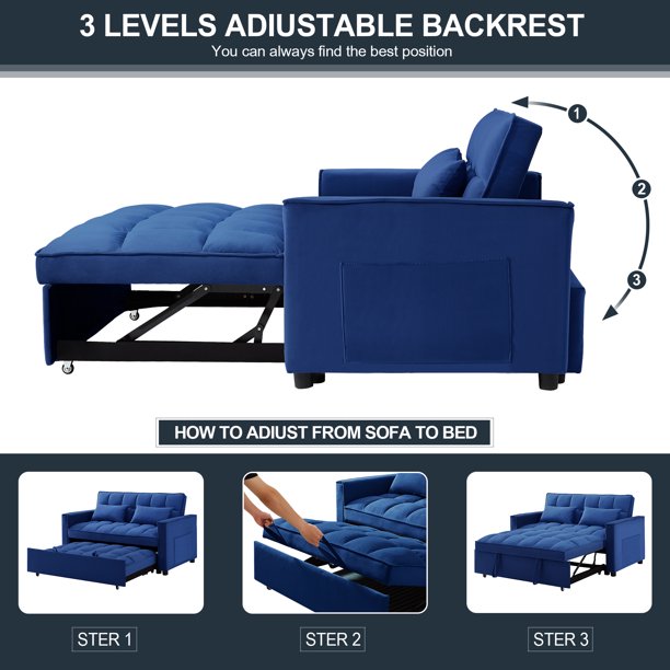 Muumblus Convertible Futon Sofa Bed, Small Space Loveseat Sleeper with Pull Out Bed, Modern Velvet Sofa Couch for Living Room, Adjsutable Backrest