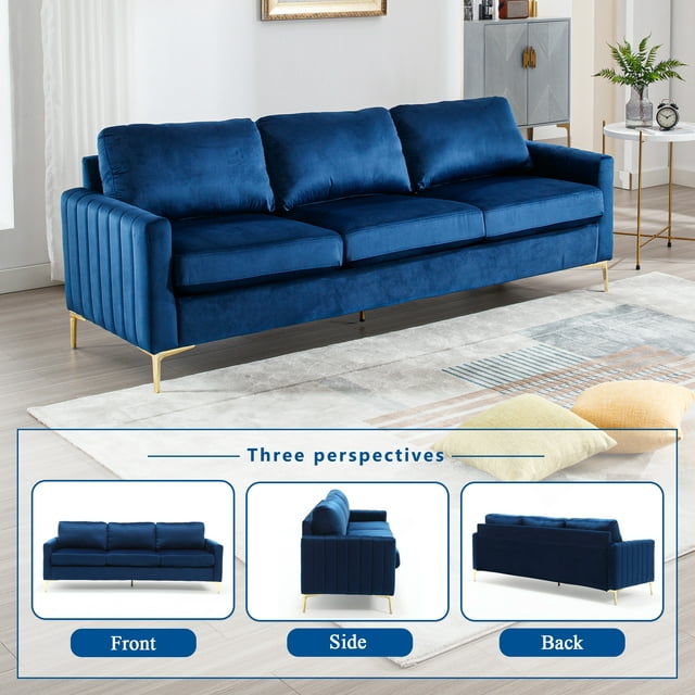 Muumblus 85 inch Sofa Couch, 3 Seater Loveseat Sofa, Mid Century Modern Tufted Velvet Couch for Living Room, Living Room Furniture Sets, Navy Blue