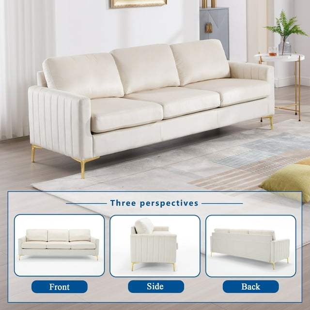 Muumblus 85 inch Sofa Couch, 3 Seater Loveseat Sofa, Mid Century Modern Tufted Velvet Couch for Living Room, Living Room Furniture Sets