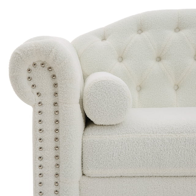 Muumblus 3 Seater Sofa, Chesterfield Sofa with Nailhead Accent Scrolled Arms, 81" Tufted Upholstered Sofa Couch for Living Room, White, Sherpa