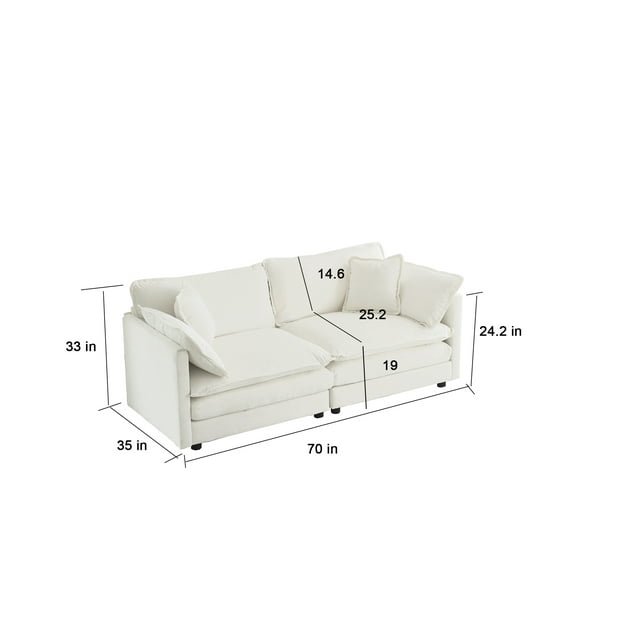 Muumblus 2 Seater Cloud Sofa, Chenille Deep Seat Sofa, Modern Adult Upholstered Loveseat Sofa Couch for Living Room, Ivroy