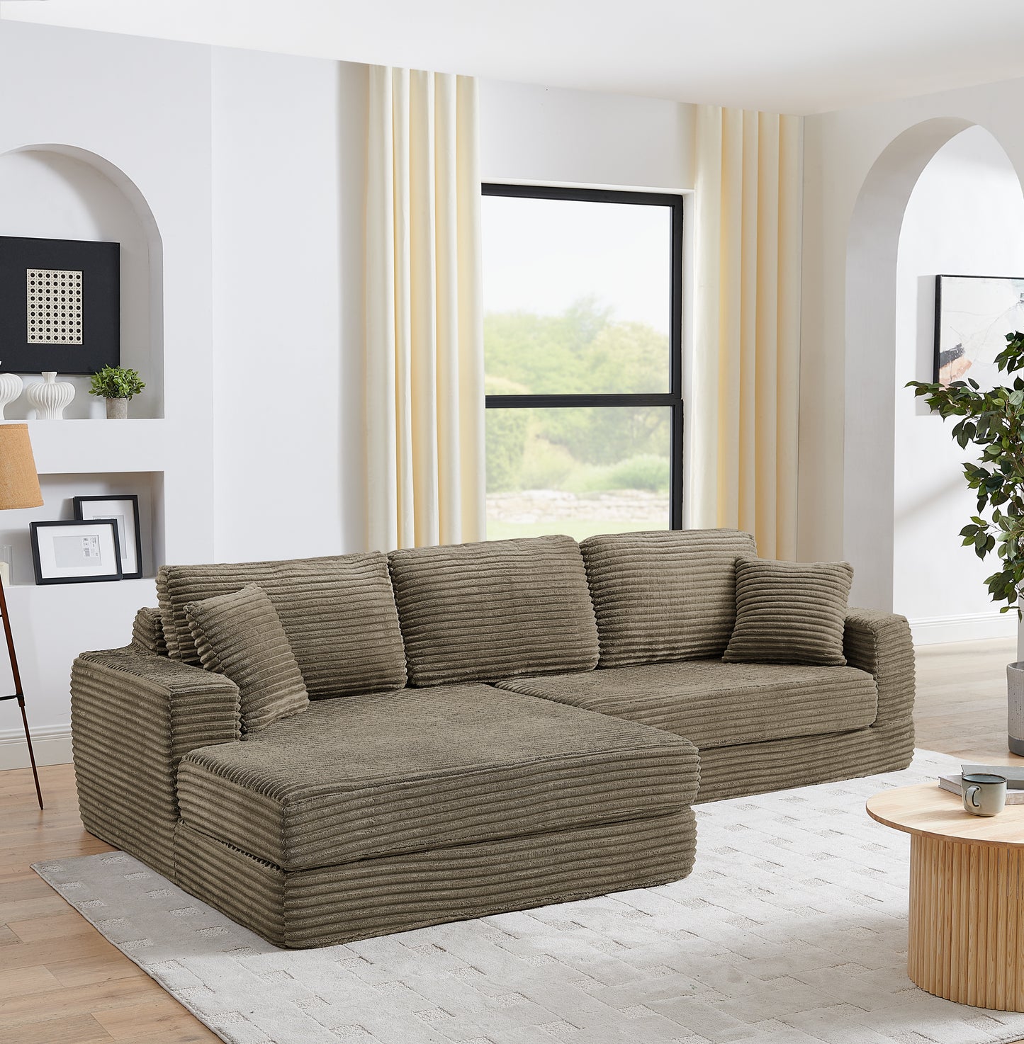 Muumblus 112" Oversized Modular Sectional Sleeper Sofa, L-Shaped Convertible Sofa Bed, Boneless Cloud Couch for Living Room, Black (Right Facing Chaise)