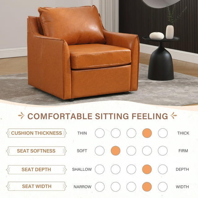 Muumblus 30.7"W Modern Mid-Century Faux Leather Single Sofa Accent Chair for Living Room, Brown