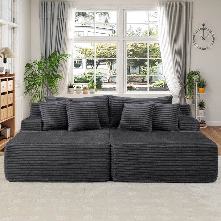 Muumblus 83" Oversized Double Chaise Lounge Chair Indoor, Modern Boneless Plush Corduroy Upholstered Modural Sectional Sleeper Cloud Couch for Living Room Apartment