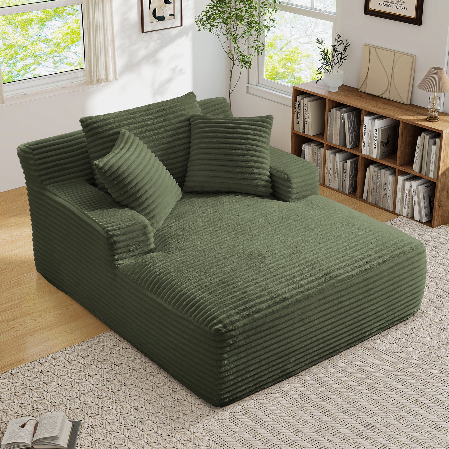 Muumblus Oversized Chaise Lounge Chiar Indoor Furniture, No Assembly Required, Plush Corduroy Upholstered Sofa Bed Cozy Sleeper Couch for Living Room, Bedroom